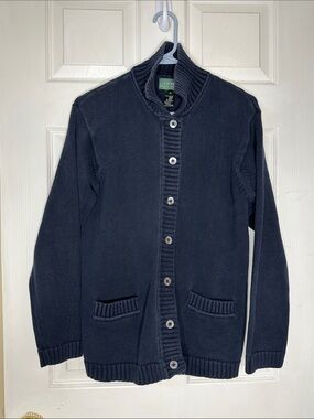 Lauren Ralph Lauren Men's Navy Gray Button-Up Ribbed Collar Cardigan